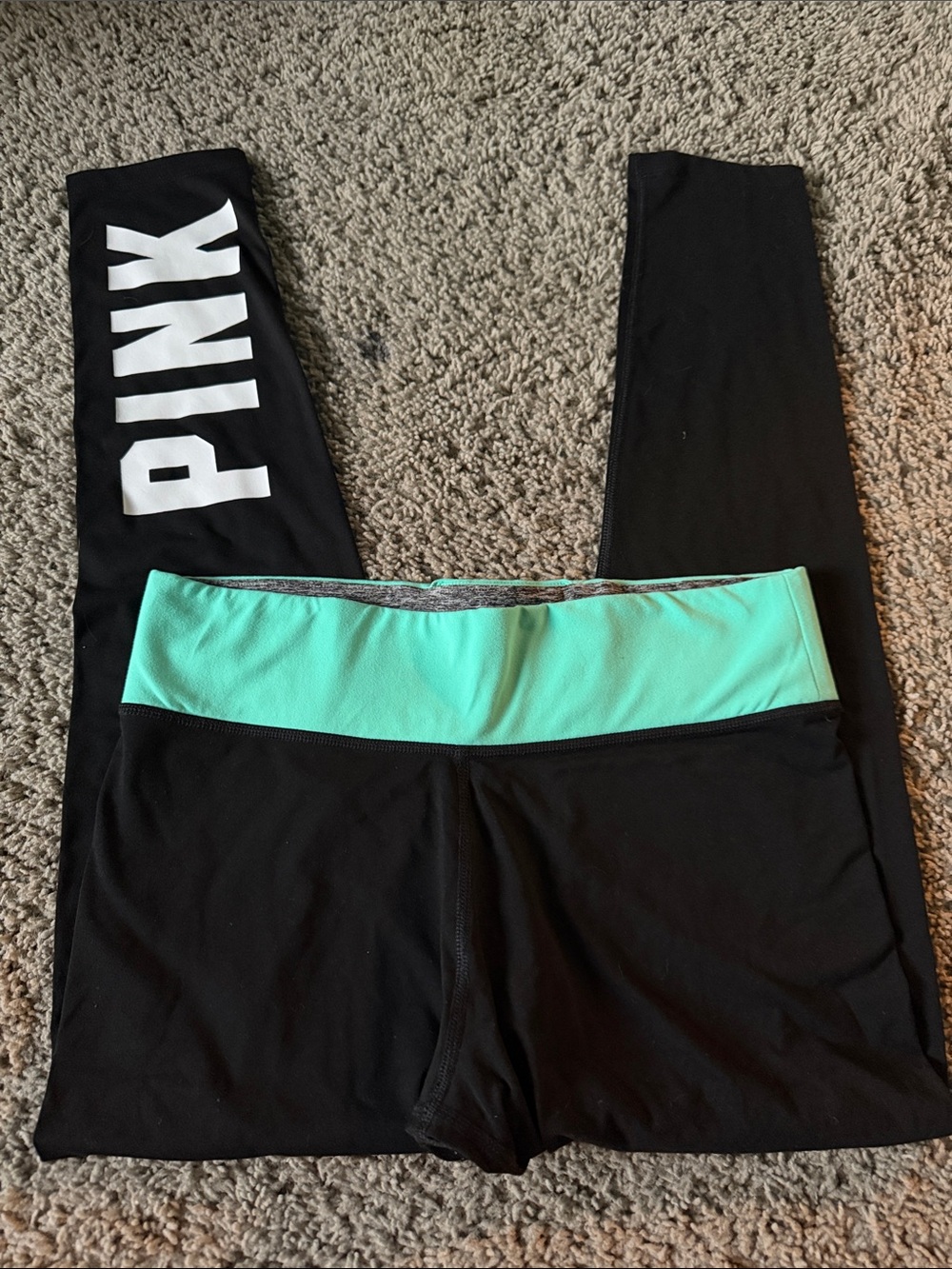 Y2K PINK Victoria's Secret' Black Leggings with Mint Waistband